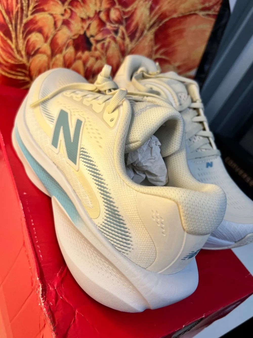 New Balance Ellipse Beige & Blue Foam Trainers